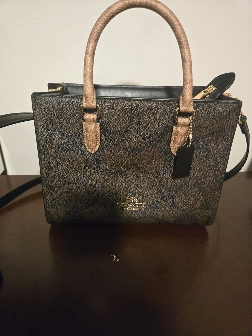 Coach Black Leather Men's Zip-Top Laptop Bag with Gold Hardware